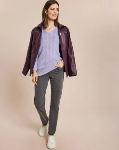 Pullover mit Ajour-Ärmel und Karo-Struktur