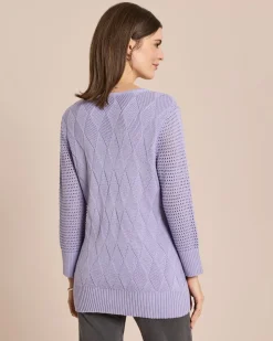 Pullover mit Ajour-Ärmel und Karo-Struktur
