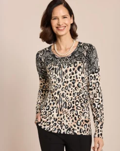 Pullover mit Alloverdruck und Strass