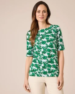 Shirt mit Blumen- und Streifendruck