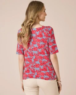 Shirt mit Blumen- und Streifendruck