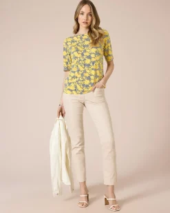 Shirt mit Blumen- und Streifendruck