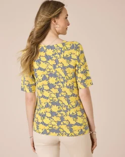 Shirt mit Blumen- und Streifendruck