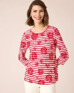 Shirt mit Blumen- und Streifendruck