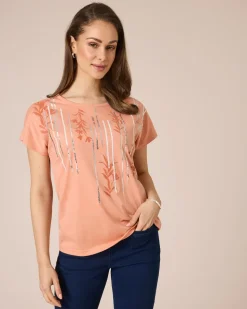 Shirt mit Folien-Druck und Pailletten