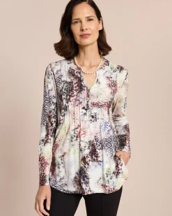 Shirt mit Knopfleiste und Kelchkragen