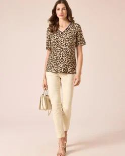 Shirt mit Leo-Print & Strass