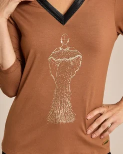 Shirt mit Skizze Gold-Print