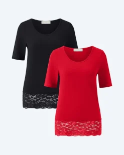 Shirt mit Spitze, Doppelpack