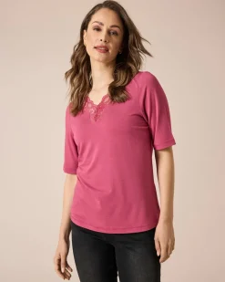 Shirt mit Spitzenbesatz