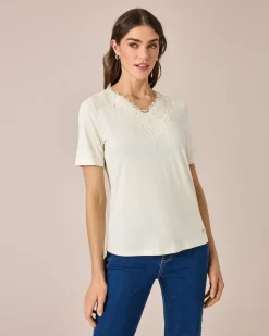 Shirt mit Spitzenbesatz