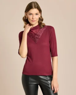Shirt mit Spitze und Stehkragen