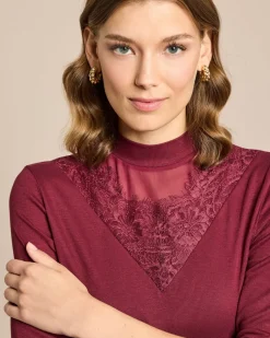 Shirt mit Spitze und Stehkragen