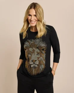 Shirt mit Strass-Löwenkopf