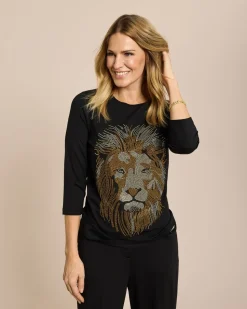 Shirt mit Strass-Löwenkopf