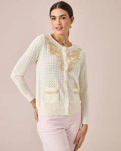 Strickjacke mit Blumenstickerei