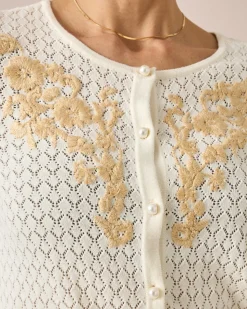 Strickjacke mit Blumenstickerei