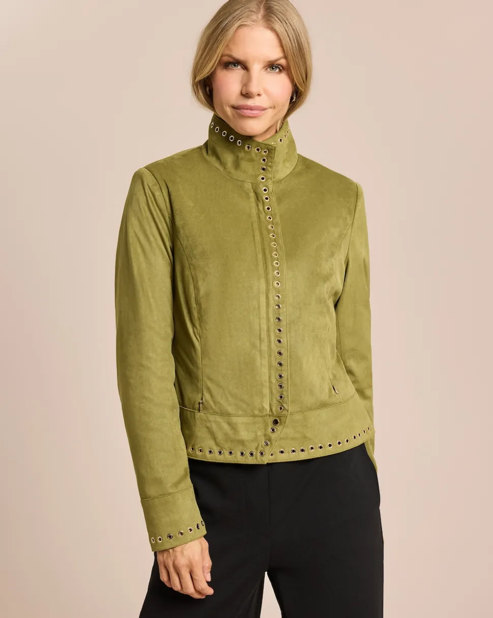 Velourlederimitat Jacke, Oesenbesatz