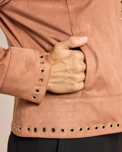 Velourlederimitat Jacke, Oesenbesatz