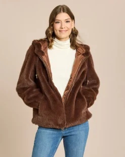 Webpelzjacke mit Kapuze